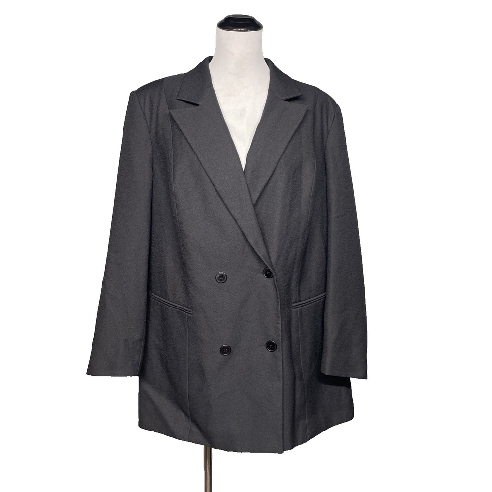 Vtg Hannah Womens 18W Black Double Breasted Blazer Plus Sz Career Jacket Classic